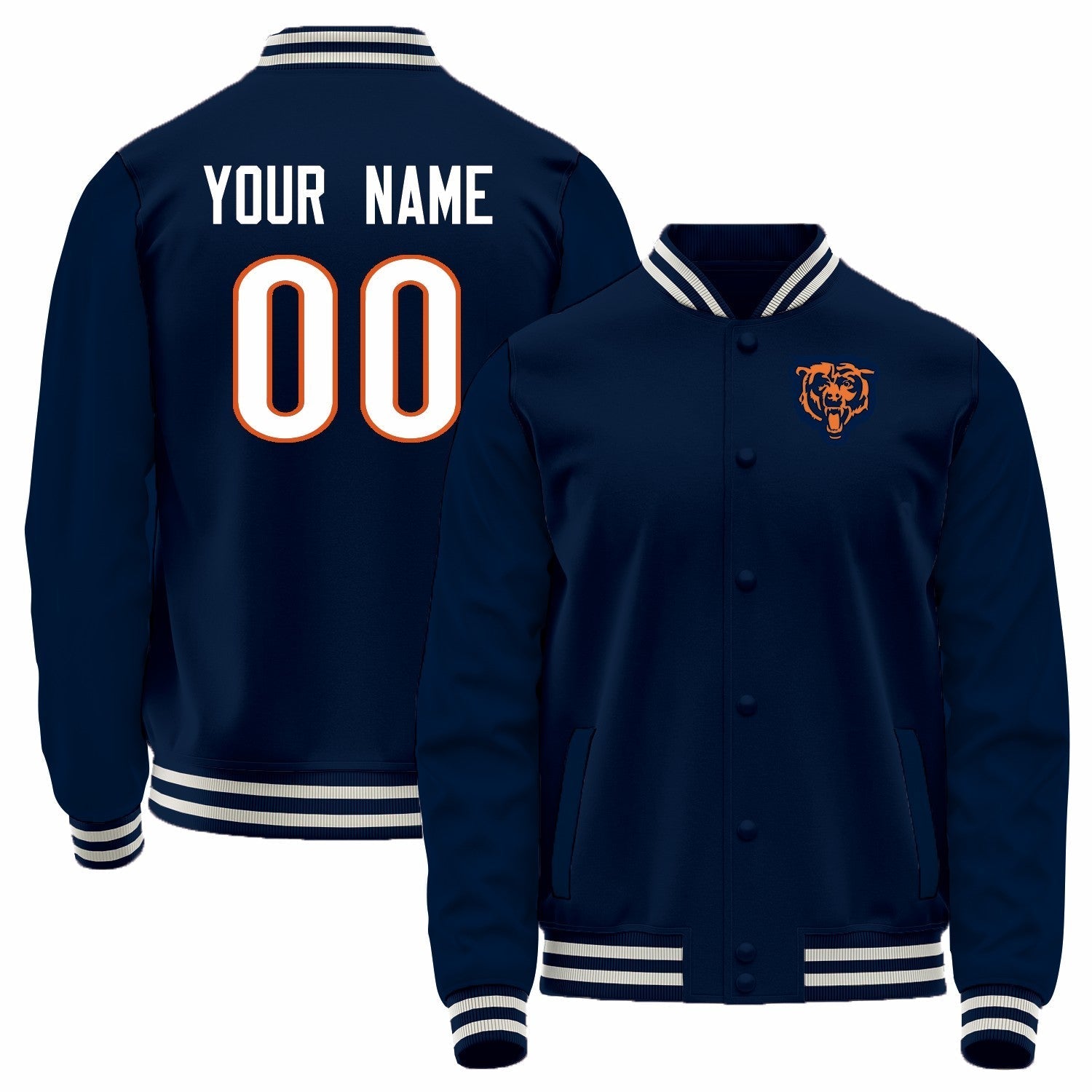 Custom C.Bears Black Bomber Full-Snap Varsity Letterman Jacket