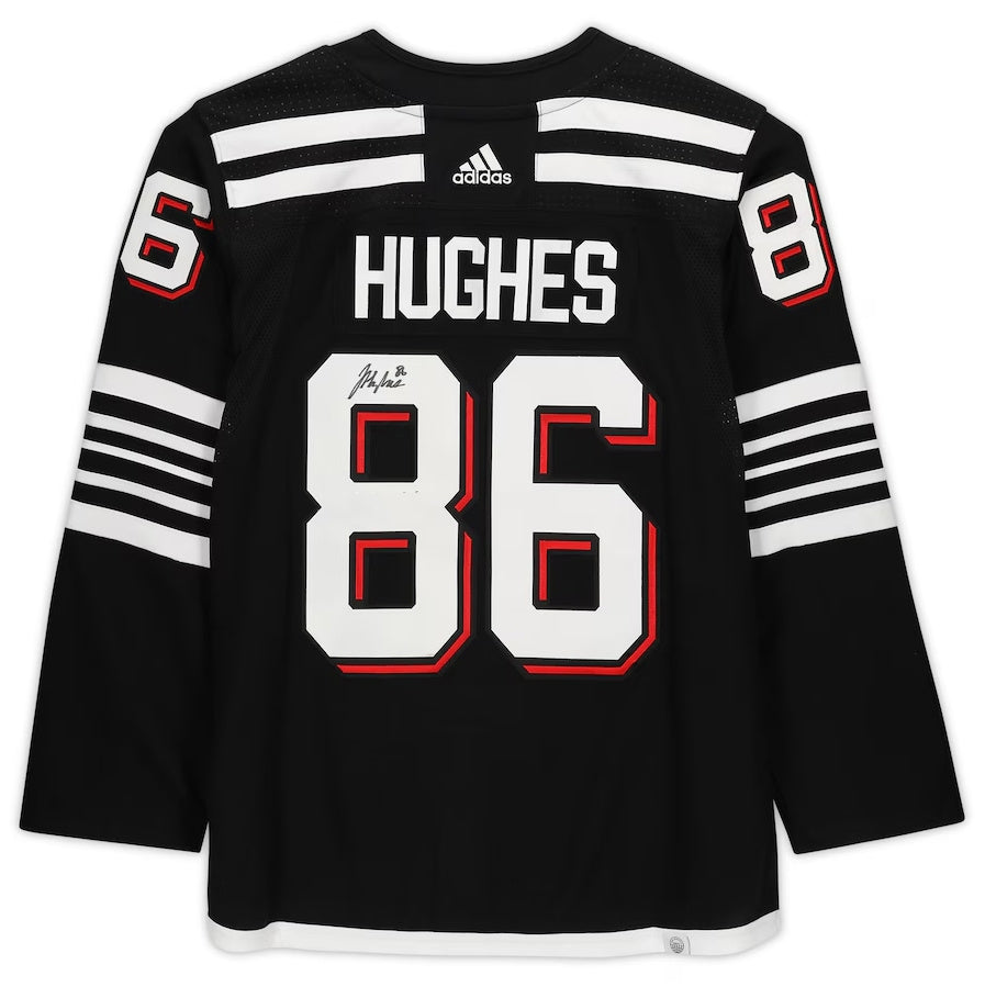 NJ.Devils #86 Jack Hughes Supporters Authentic Autographed Alternate Limited Hockey Jerseys