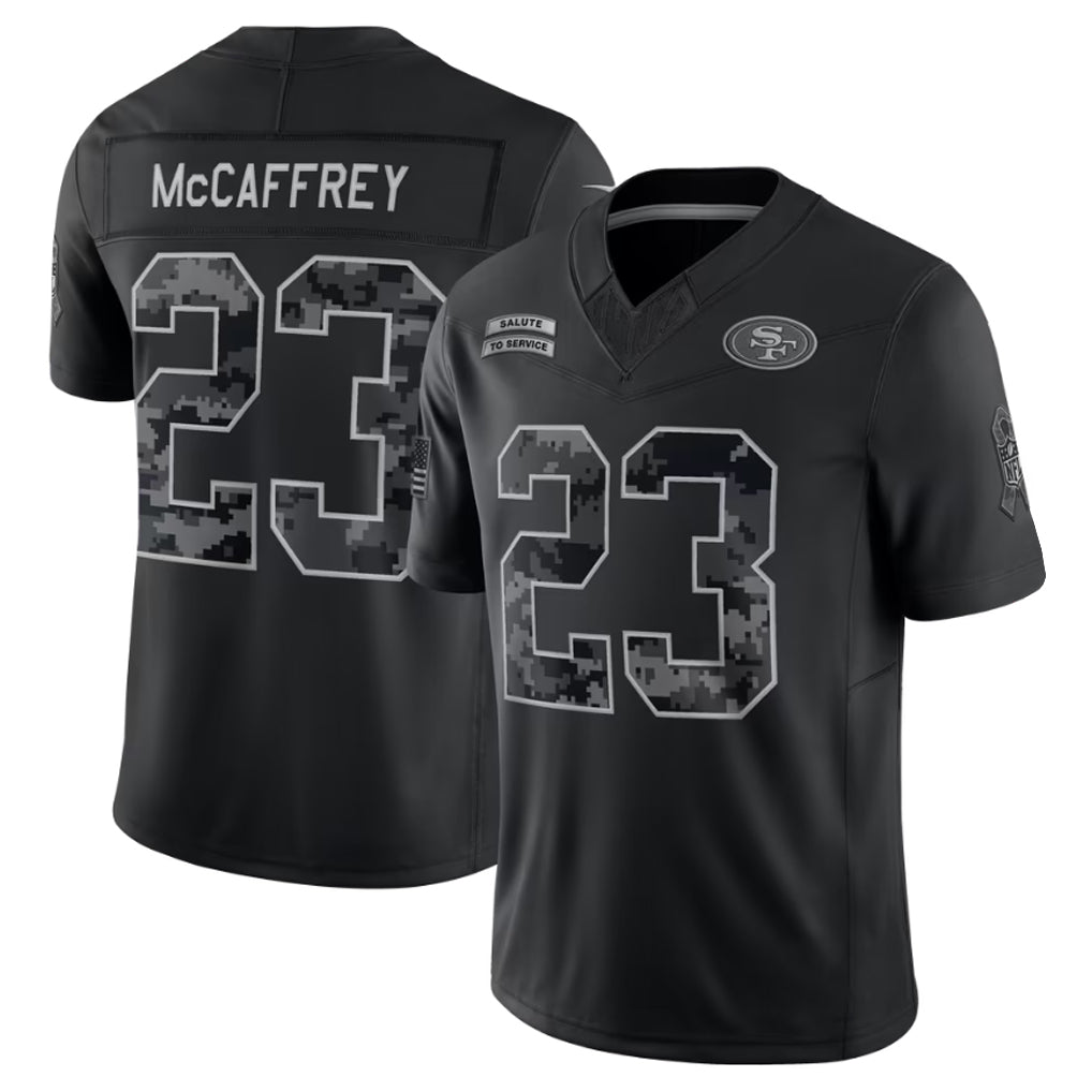 Reast SF.49ers #23 Christian McCaffrey Player Black Limited 2026 Salute to Service Home Game Stitched Jerseys