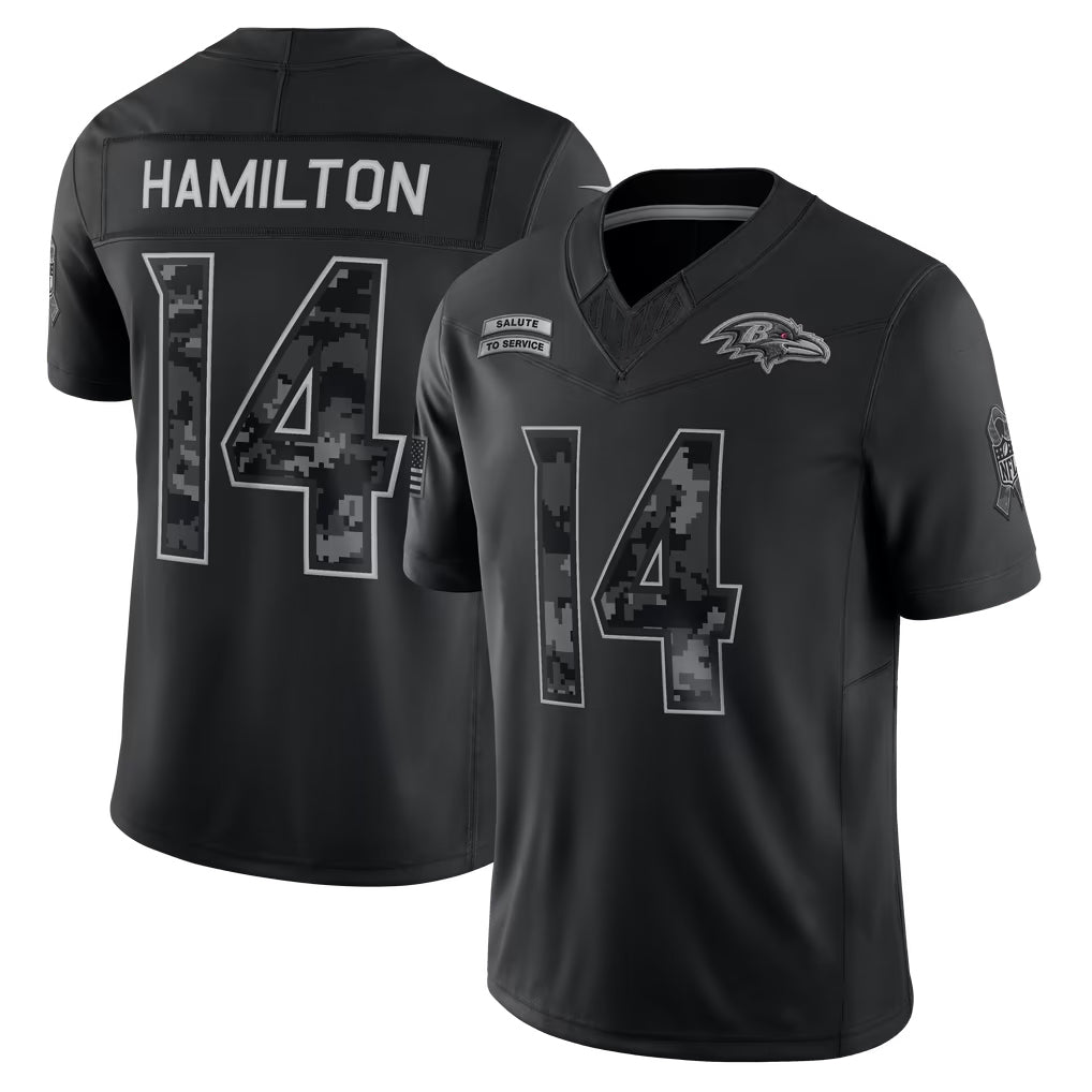 Reast B.Ravens #14 Kyle Hamilton Player Black Limited 2026 Salute to Service Home Game Stitched Jerseys