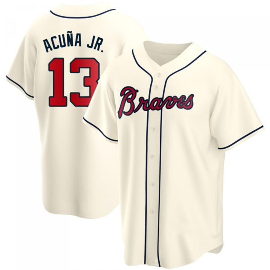 Custom #13 Cream ATL Baseball Shirt Top