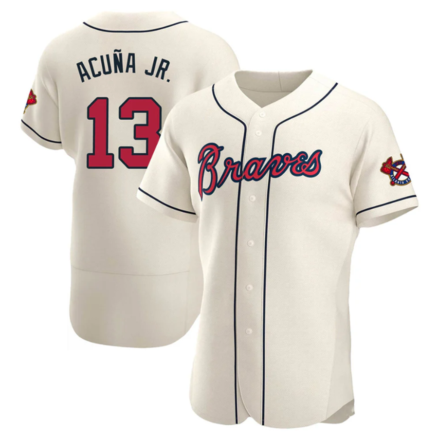 Custom #13 Cream ATL Baseball Shirt Top