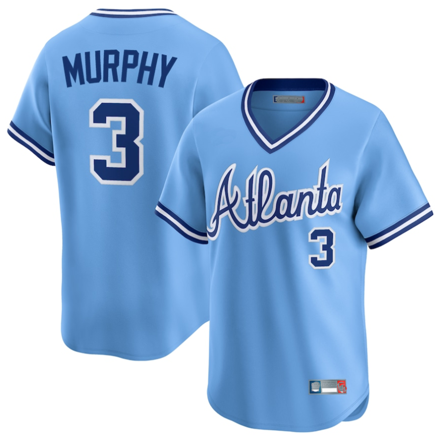 Custom #3 Light Blue Throwback ATL Baseball Shirt Top