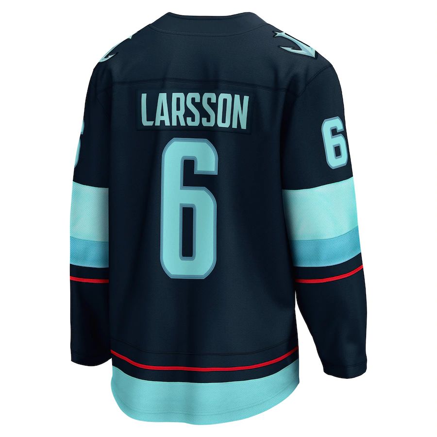 S.Kraken #6 Adam Larsson Supporters Branded Home Breakaway Player Jersey Deep Sea Blue Stitched American Hockey Jerseys