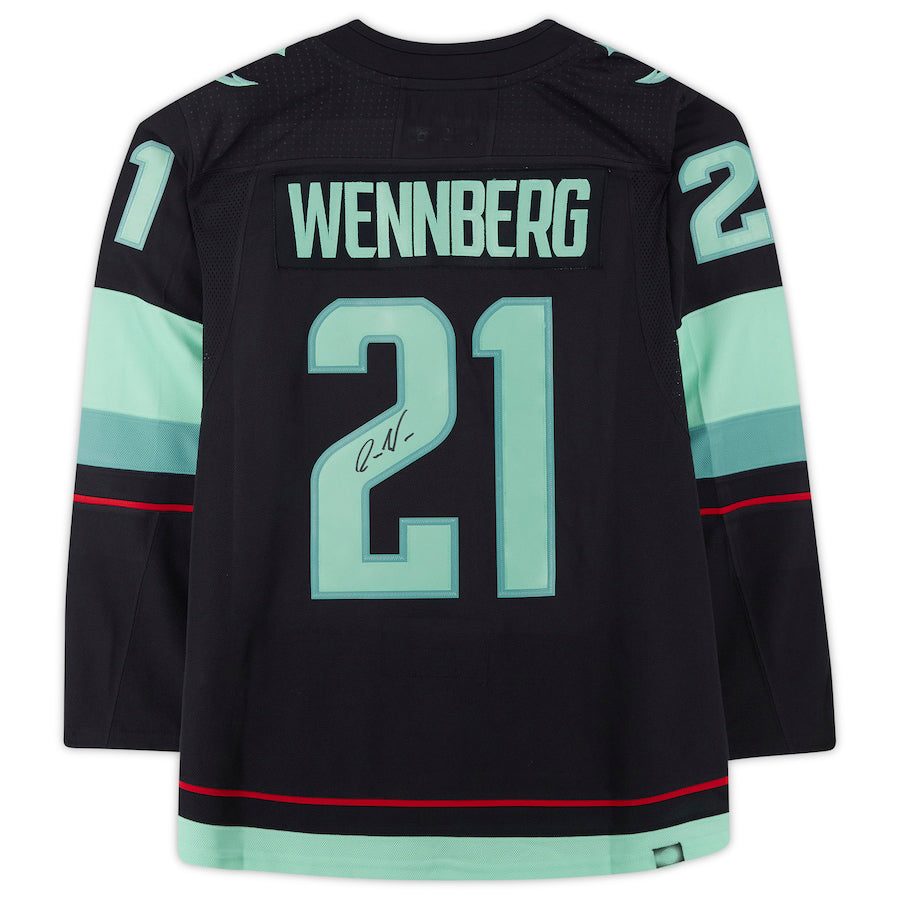 S.Kraken #21 Alex Wennberg Supporters Authentic Autographed  with Inaugural Season Jersey Patch Blue Stitched American Hockey Jerseys