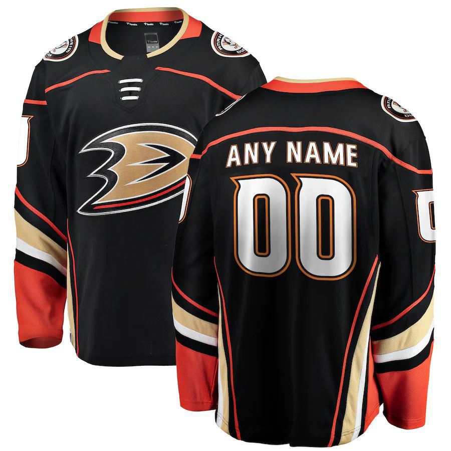 Custom A.Ducks Supporters Branded Home Breakaway Jersey Black Stitched American Hockey Jerseys