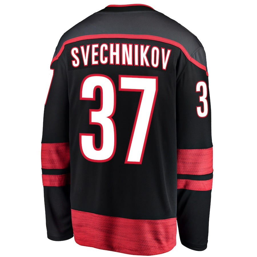 C.Hurricanes #37 Andrei Svechnikov Supporters Branded Alternate Premier Breakaway Player Jersey Black Stitched American Hockey Jerseys