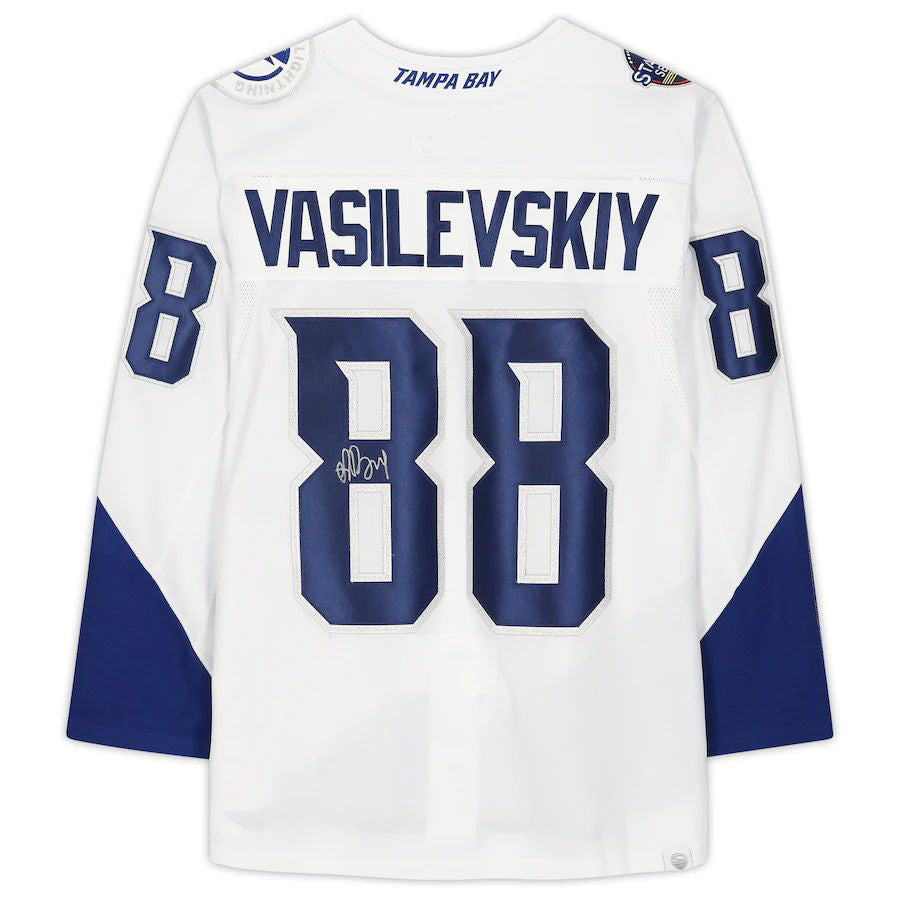 TB.Lightning #88 Andrei Vasilevskiy Supporters Authentic Autographed 2022 Stadium Series Jersey White Stitched American Hockey Jerseys
