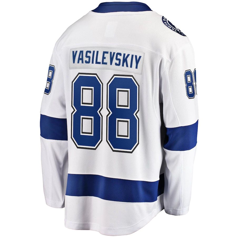 TB.Lightning #88 Andrei Vasilevskiy Supporters Branded Away Premier Breakaway Player Jersey White Stitched American Hockey Jerseys
