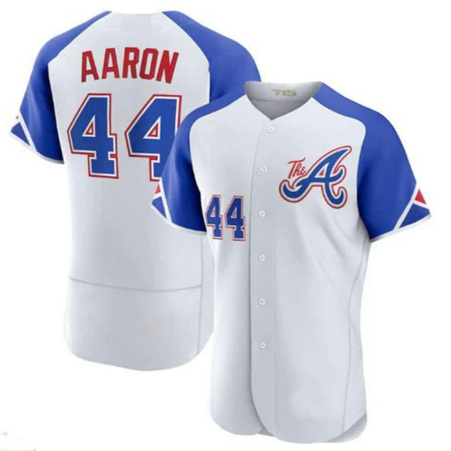 Custom #44 White Throwback ATL Baseball Shirt Top