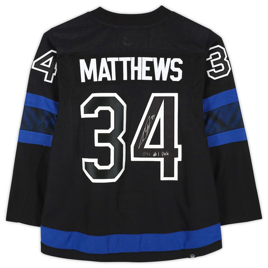 T.Maple Leafs #34 Auston Matthews Supporters Authentic Autographed Alternate with 2016 #1 Pick Inscription  Black Stitched American Hockey Jerseys