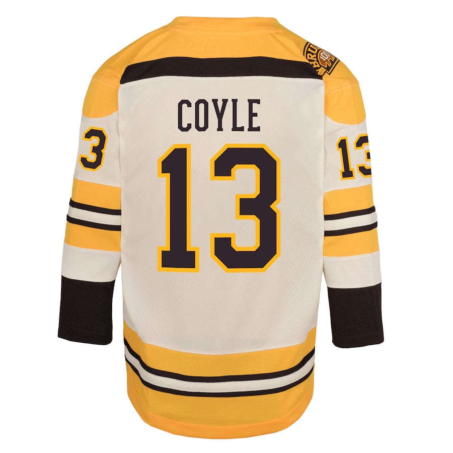 Custom #13 Cream BOS Hockey Shirt Top