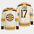 Custom #17 Cream BOS Hockey Shirt Top