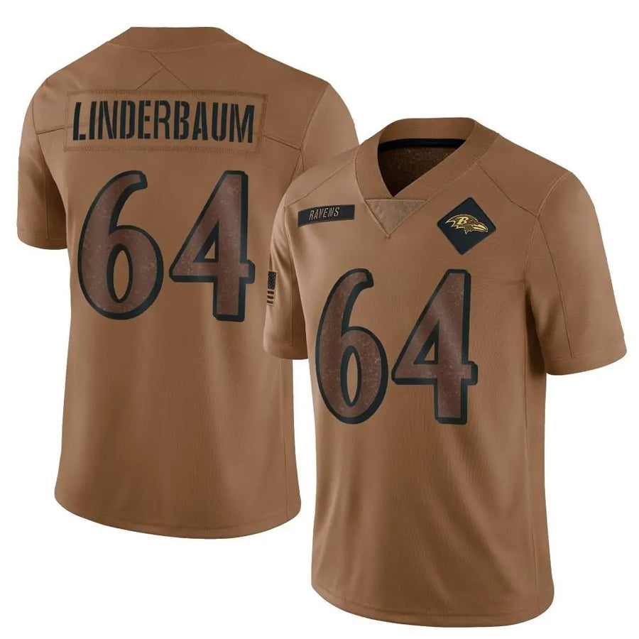 B.Ravens #64 Tyler Linderbaum Player Brown Salute To Service Limited Football Jerseys