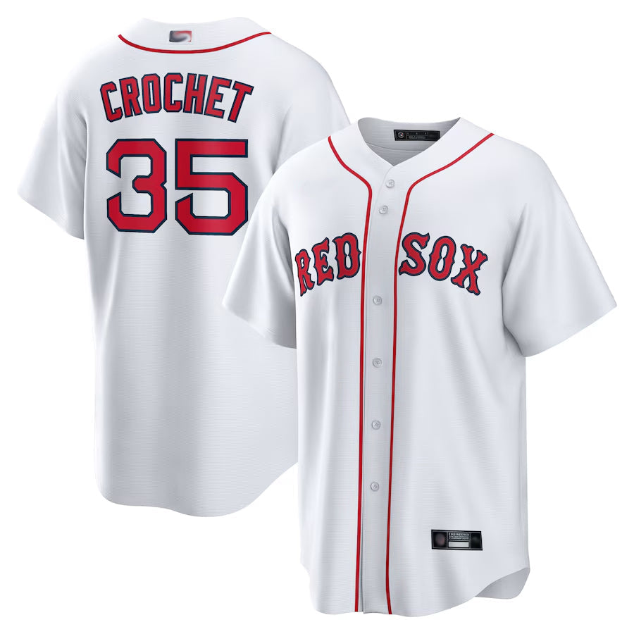 Custom #35 White BOS Baseball Shirt Top