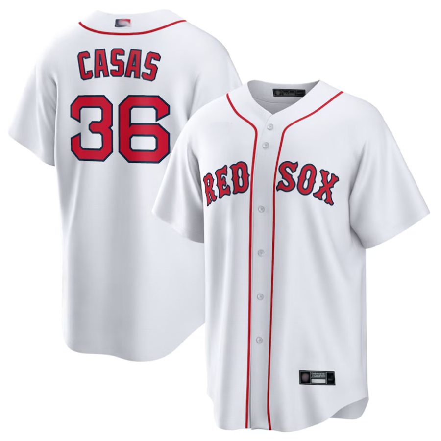 Custom #36 White BOS Baseball Shirt Top
