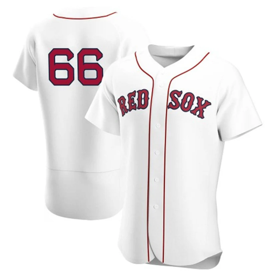 Custom #66 White BOS Baseball Shirt Top