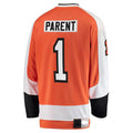 P.Flyers #1 Bernie Parent Supporters Branded Premier Breakaway Retired Player Jersey  Orange Stitched American Hockey Jerseys