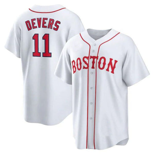 Custom #11 White BOS Baseball Shirt Top