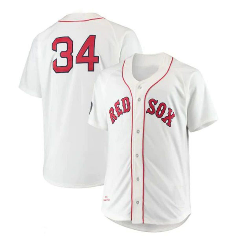 Custom #34 White BOS Baseball Shirt Top