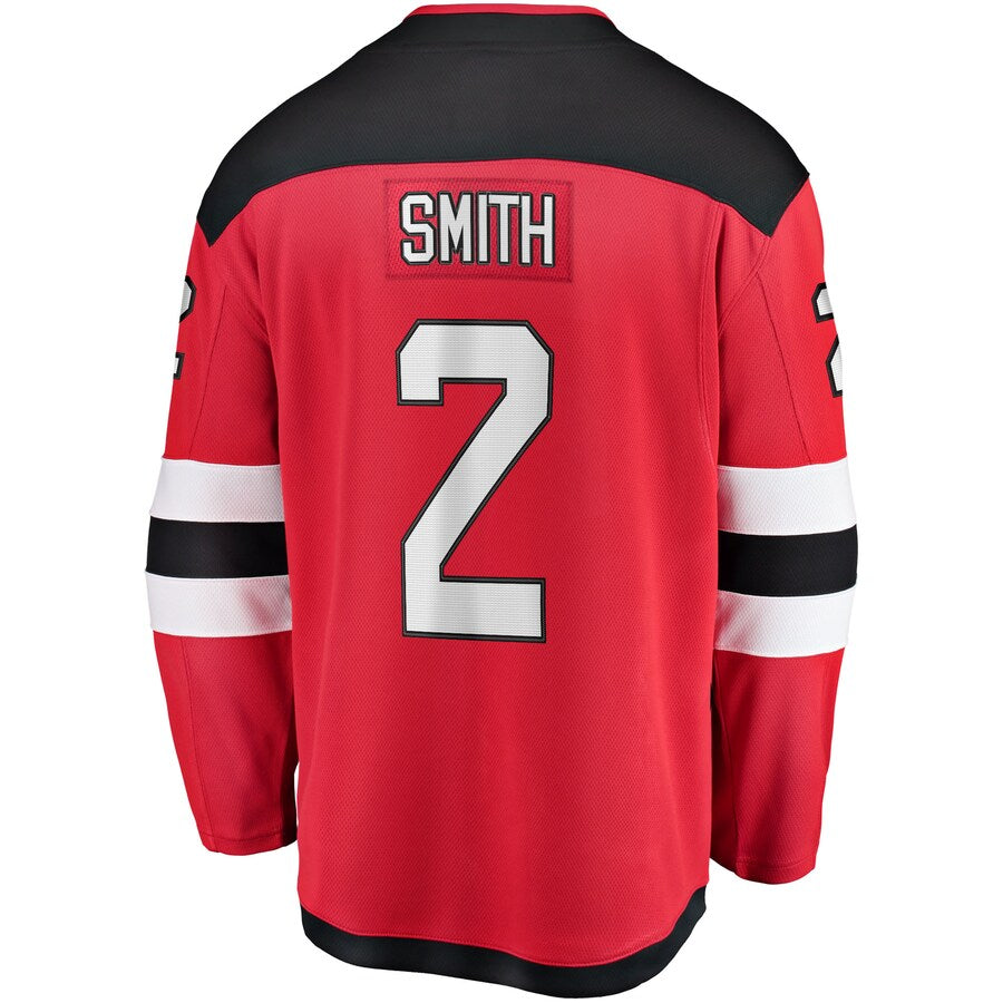 NJ.Devils #2 Brendan Smith Supporters Branded Home Breakaway Player Jersey Red Stitched American Hockey Jerseys