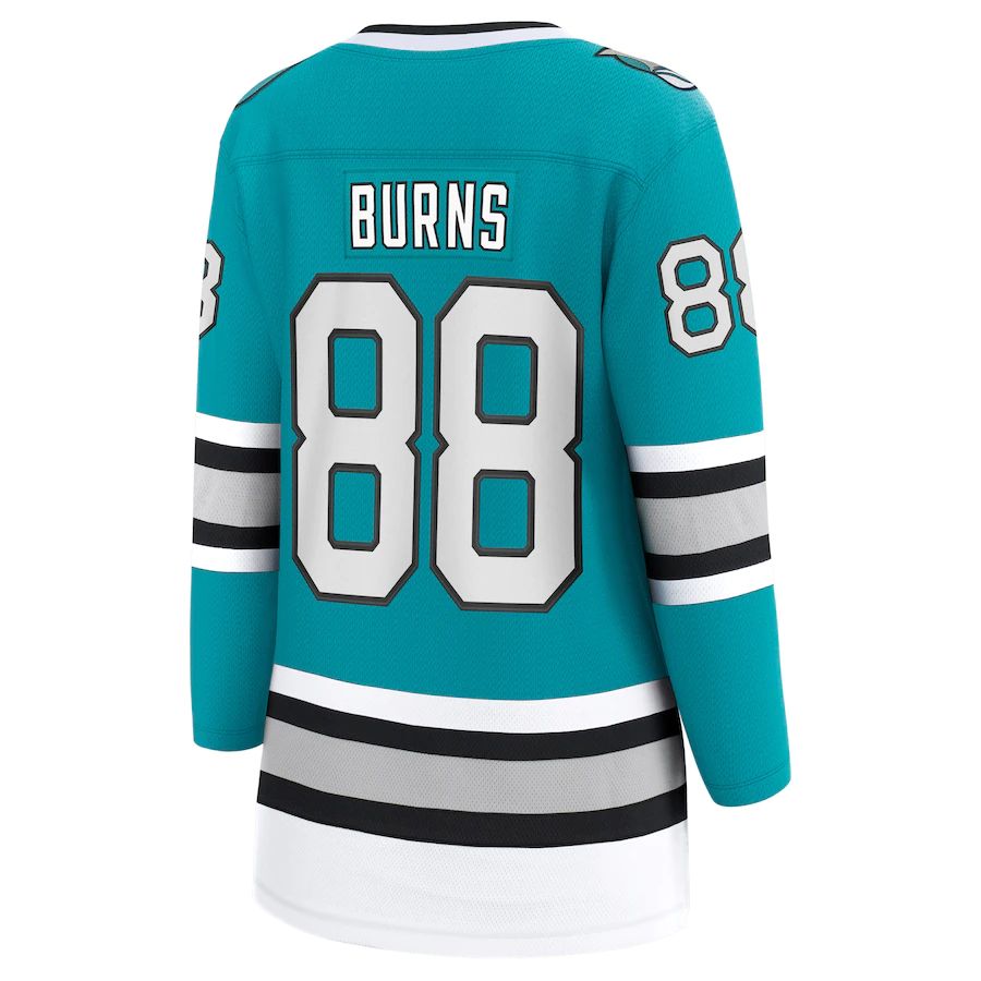 SJ.Sharks #88 Brent Burns Supporters Branded 30th Anniversary Premier Breakaway Player JerseyTeal Stitched American Hockey Jerseys