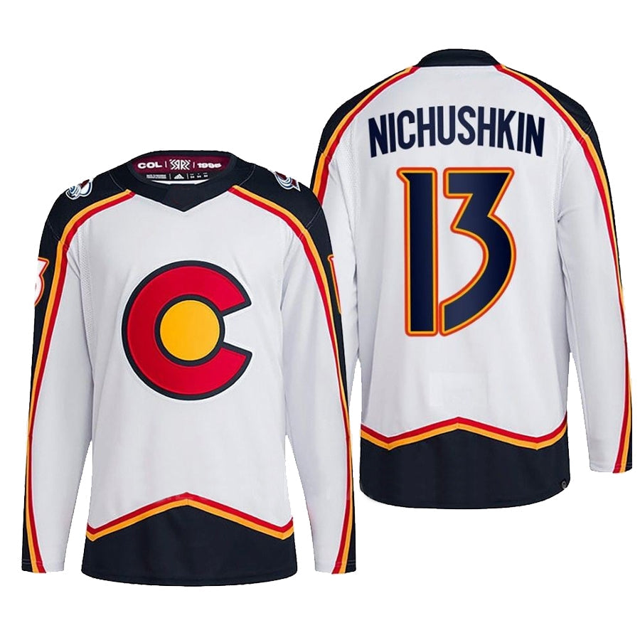 Custom #13 White Retro COL Hockey Shirt Top