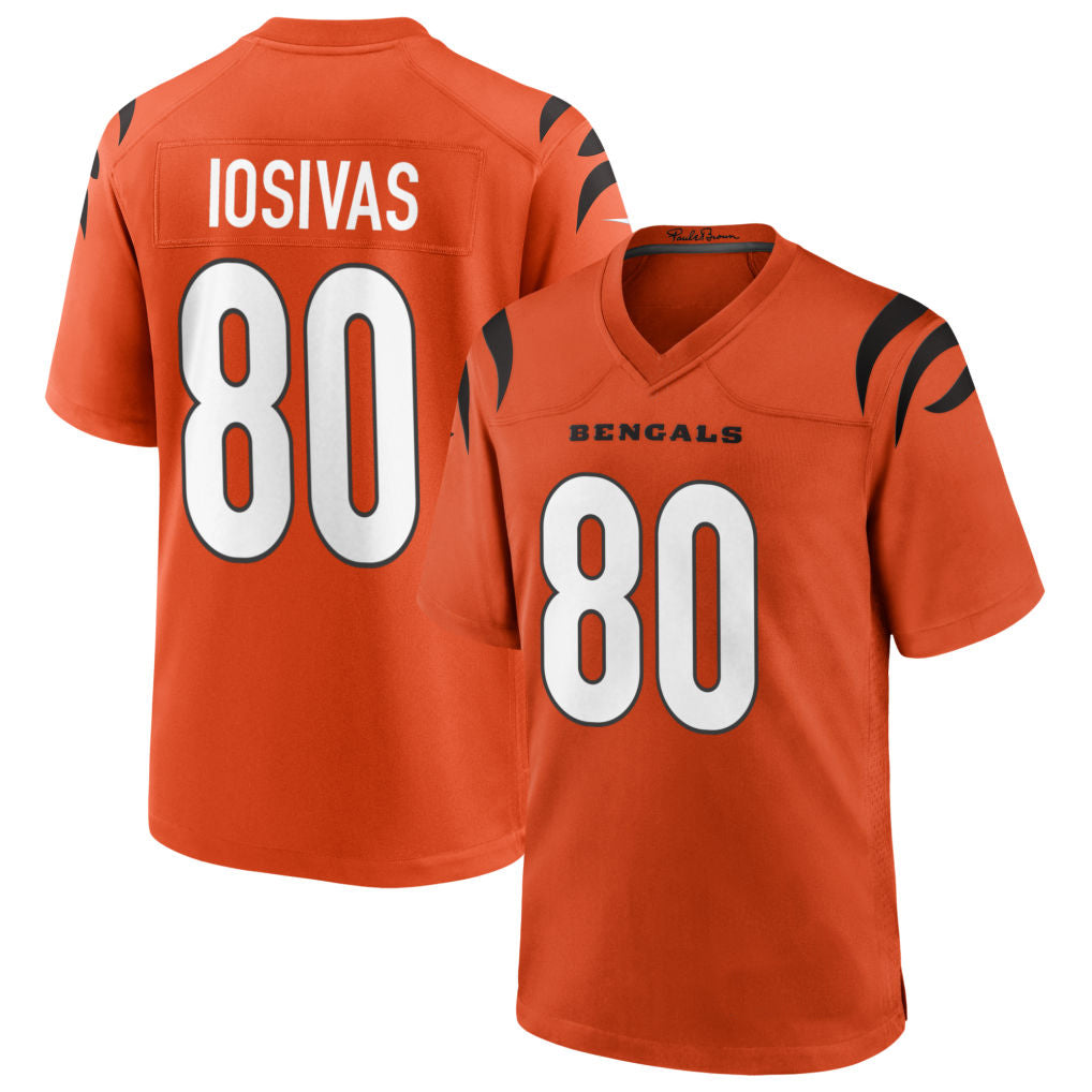 Custom #80 Orange CIN Football Shirt Top
