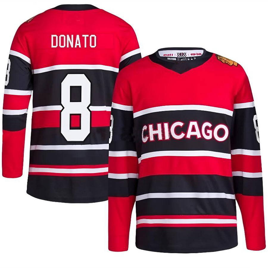 Custom #8 Red CHI Hockey Shirt Top