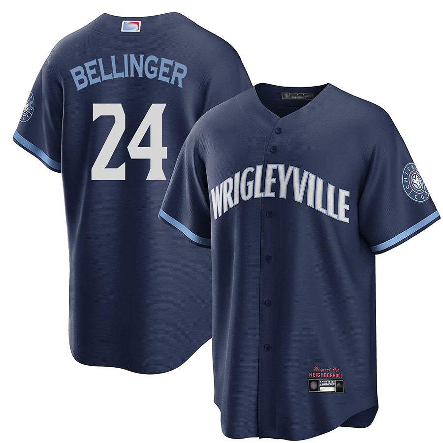 Custom #24 Navy City Connect CHC Baseball Shirt Top