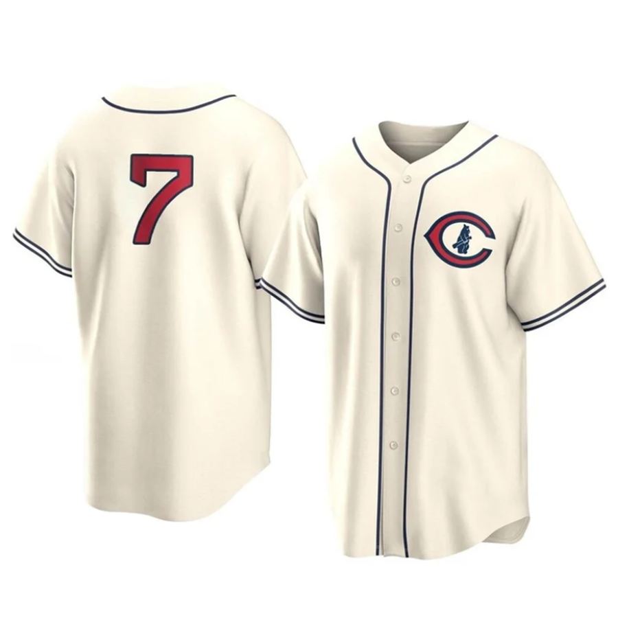 Custom #7 Cream CHC Baseball Shirt Top