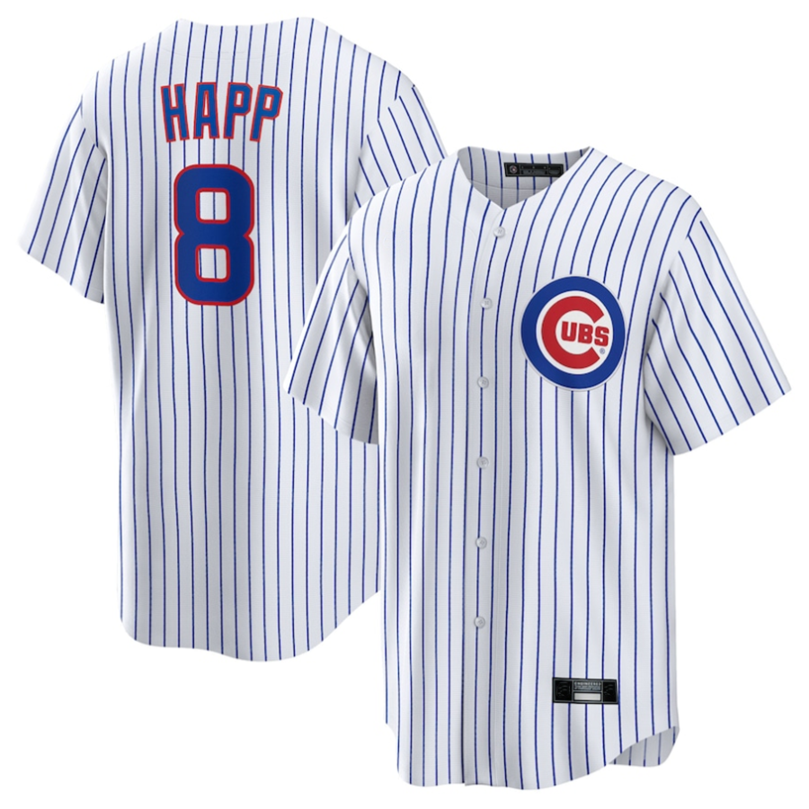 Custom #8 White CHC Baseball Shirt Top