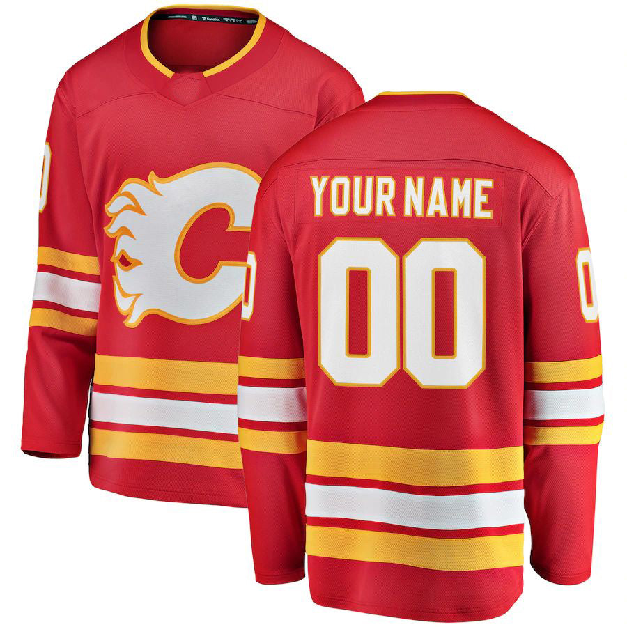 Custom C.Flames Supporters Branded Home Breakaway Red Stitched American Hockey Jerseys