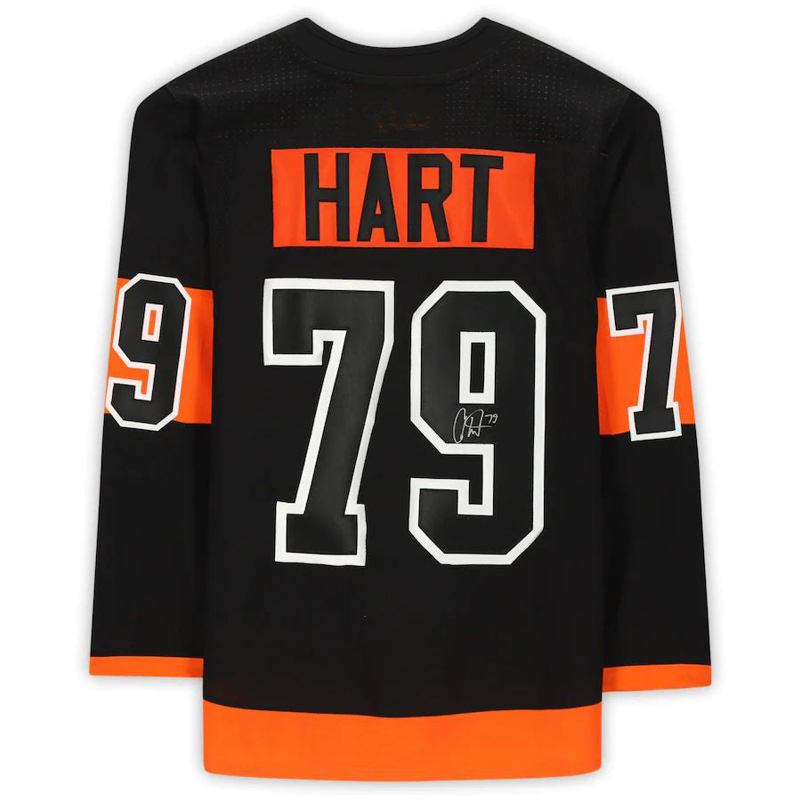 P.Flyers #79 Carter Hart Supporters Authentic Autographed  Black Stitched American Hockey Jerseys