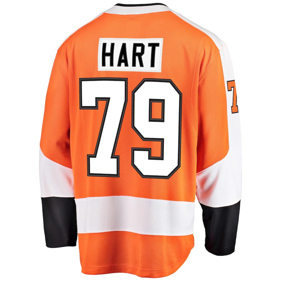 P.Flyers #79 Carter Hart Supporters Branded Home Premier Breakaway Player Jersey Orange Stitched American Hockey Jerseys