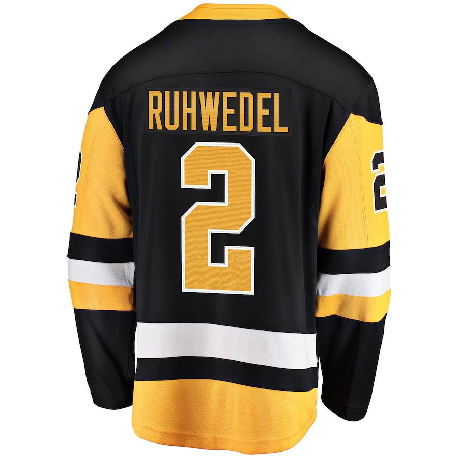 P.Penguins #2 Chad Ruhwedel Supporters Branded Home Breakaway Player Jersey Black Stitched American Hockey Jerseys