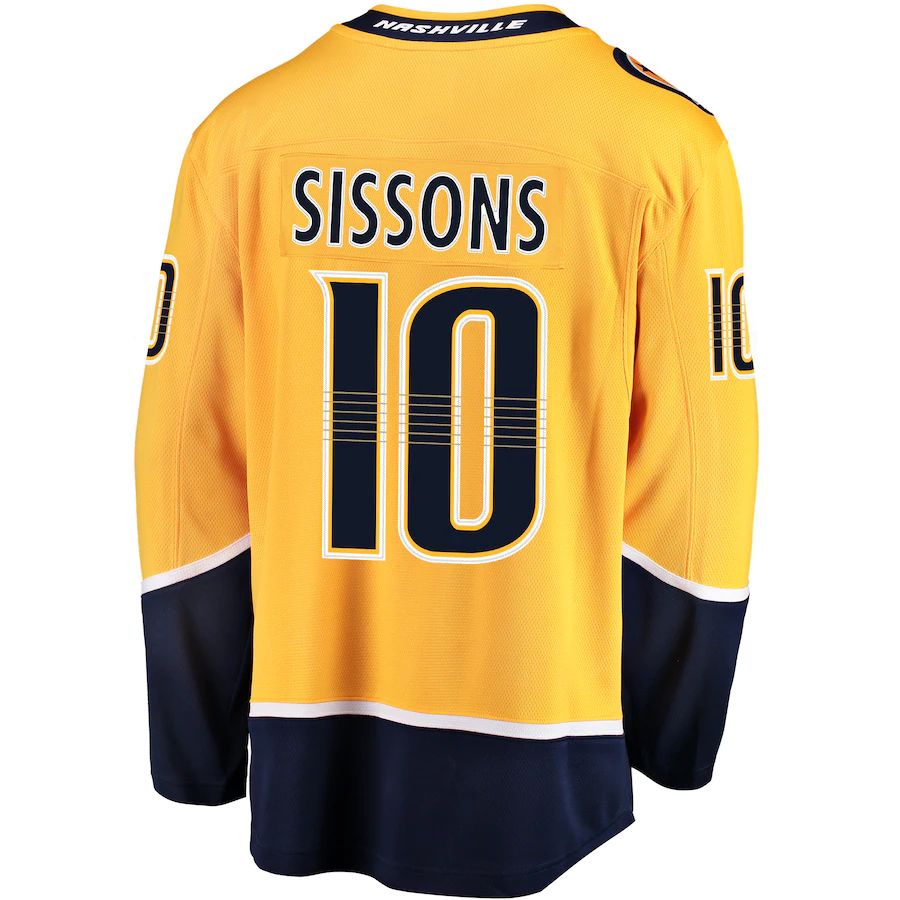 N.Predators #10 Colton Sissons Supporters Branded Breakaway Player Jersey Gold Stitched American Hockey Jerseys