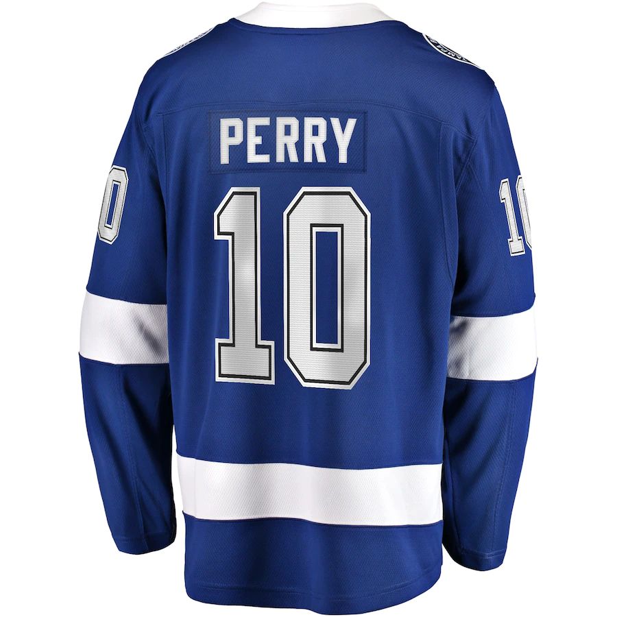 TB.Lightning #10 Corey Perry Supporters Branded Home Breakaway Player Jersey  Blue Stitched American Hockey Jerseys