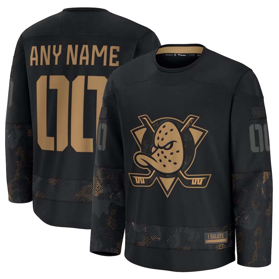 Custom A.Ducks Supporters 2024 Military Appreciation Personalized Long Sleeve Practice Jersey - Black Stitched American Hockey Jerseys