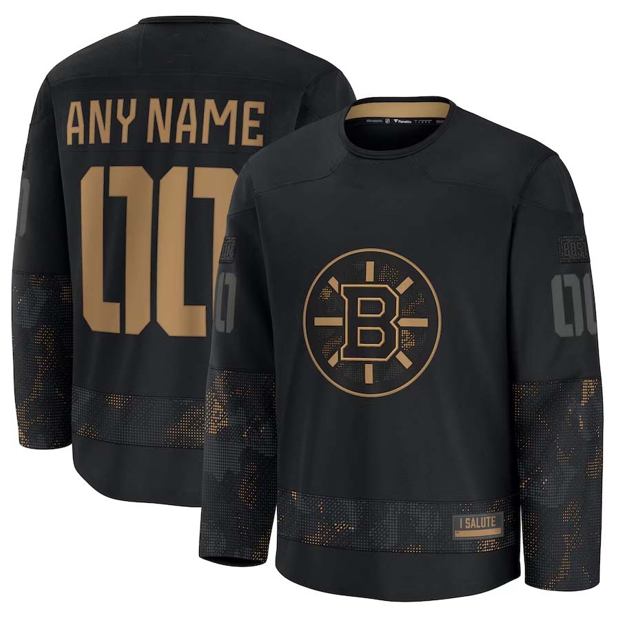 Custom B.Bruins Supporters 2024 Military Appreciation Personalized Long Sleeve Practice Jersey - Black Stitched American Hockey Jerseys