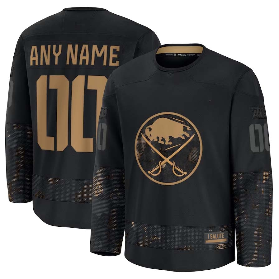 Custom B.Sabres Supporters 2024 Military Appreciation Personalized Long Sleeve Practice Jersey - Black Stitched American Hockey Jerseys