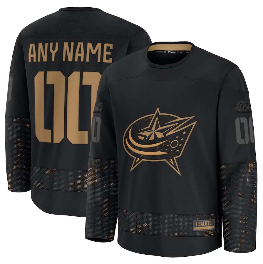 Custom C.Blue Jackets Supporters 2024 Military Appreciation Personalized Long Sleeve Practice Jersey - Black Stitched American Hockey Jerseys