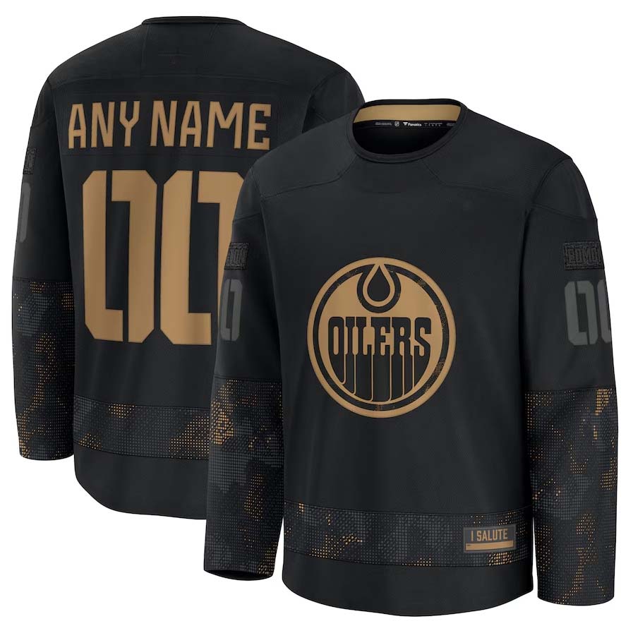 Custom E.Oilers Supporters 2024 Military Appreciation Personalized Long Sleeve Practice Jersey - Black Stitched American Hockey Jerseys