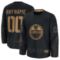 Custom E.Oilers Supporters 2024 Military Appreciation Personalized Long Sleeve Practice Jersey - Black Stitched American Hockey Jerseys