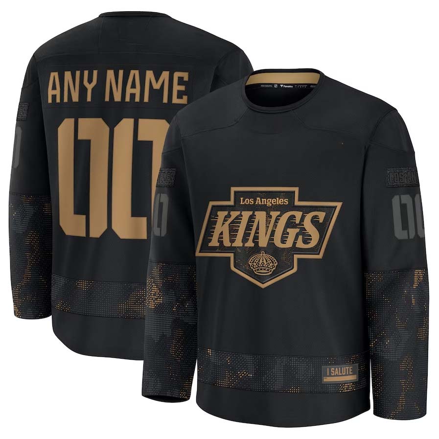 Custom LA.Kings Supporters 2024 Military Appreciation Personalized Long Sleeve Practice Jersey - Black Stitched American Hockey Jerseys