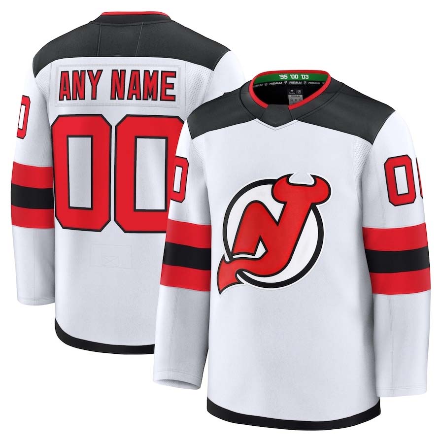 Custom NJ.Devils Supporters Away Premium Jersey - White Stitched American Hockey Jerseys