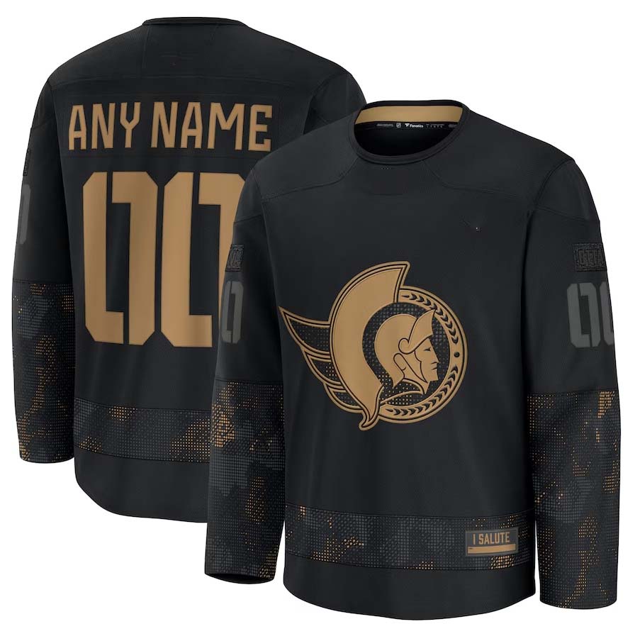 Custom O.Senators Supporters 2024 Military Appreciation Personalized Long Sleeve Practice Jersey - Black Stitched American Hockey Jerseys