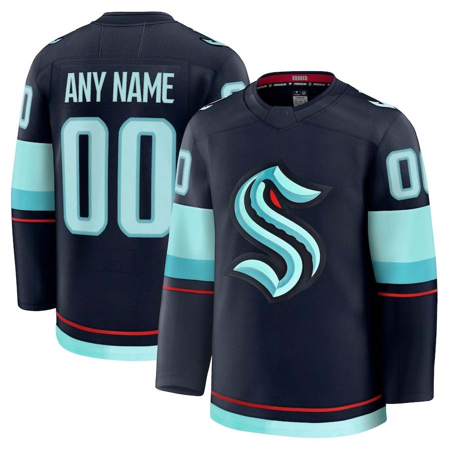Custom S.Kraken Supporters Home Premium Jersey - Deep Sea Blue Stitched American Hockey Jerseys