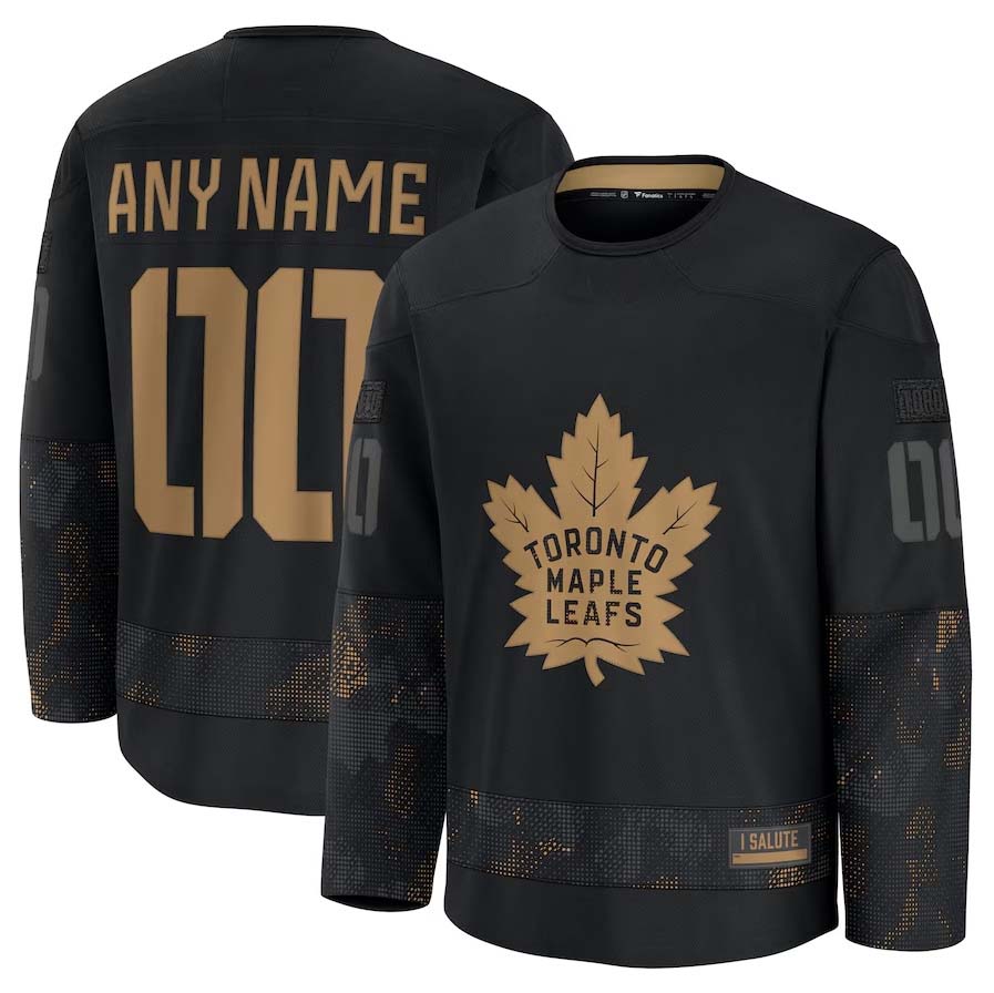 Custom T.Maple Leafs Supporters 2024 Military Appreciation Personalized Long Sleeve Practice Jersey - Black Stitched American Hockey Jerseys