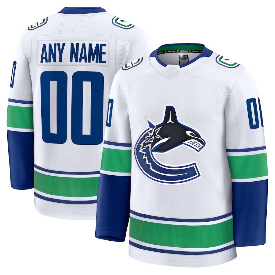 Custom V.Canucks Supporters Away Premium Jersey - White Stitched American Hockey Jerseys